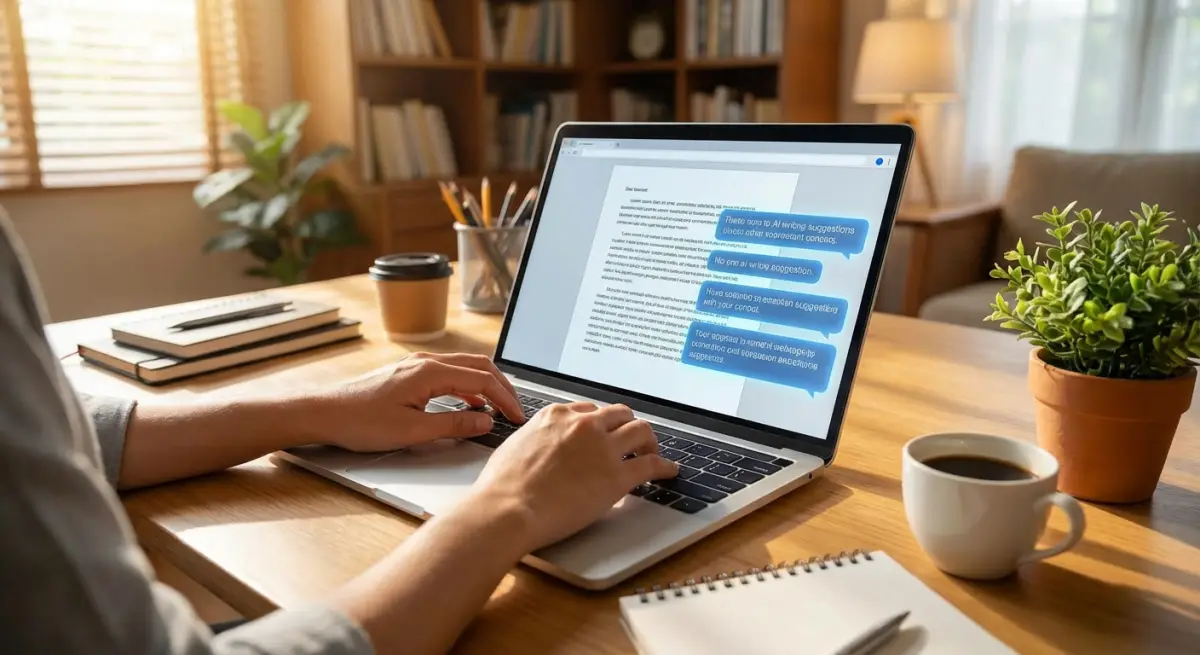 AI writing assistant showing suggestions on a laptop