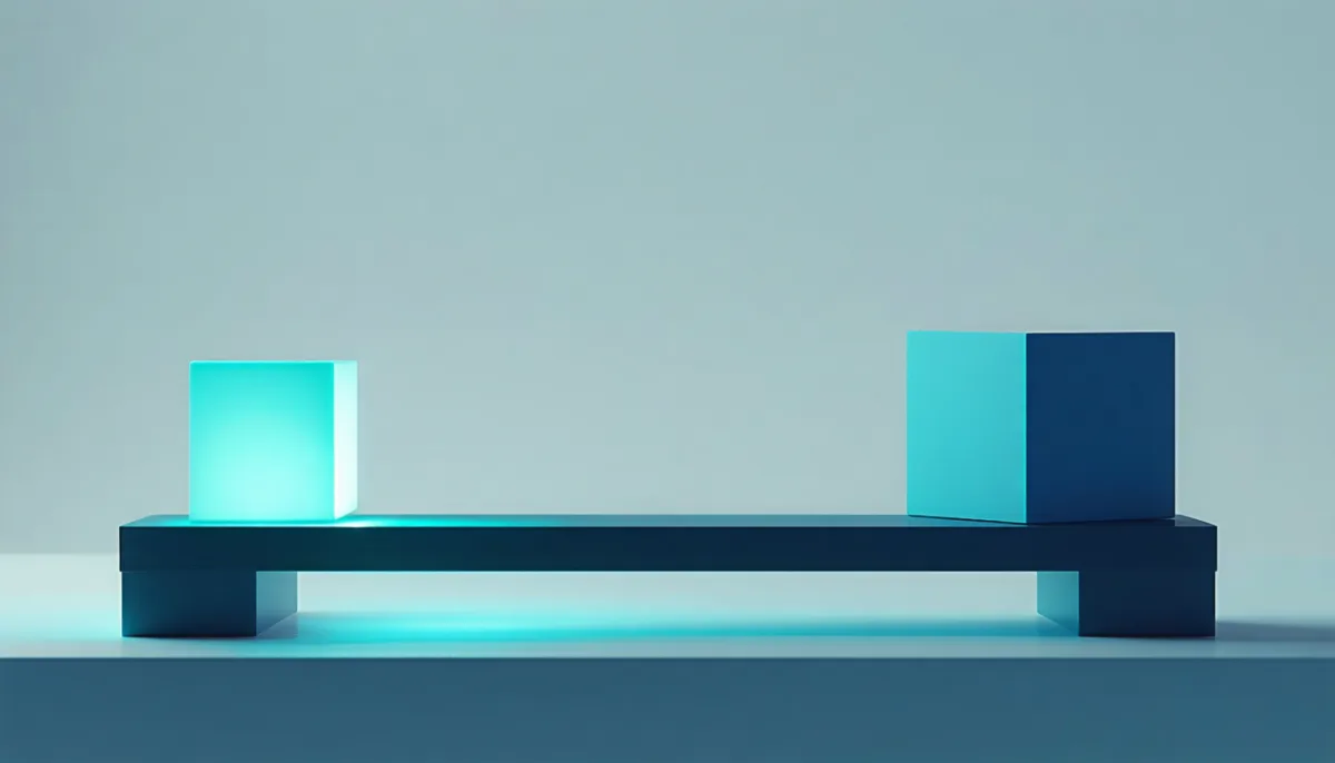 A tiny element and an enormous block balanced on a scale