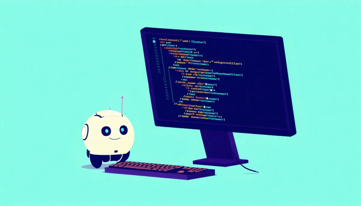 A friendly AI agent working inside a terminal, tests running, checkmarks appearing