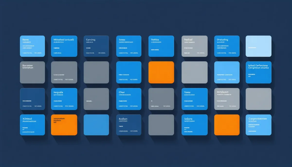 Grid of curriculum module blocks in six columns, mostly blue and grey with a single block glowing orange, illustrating the small share of web content