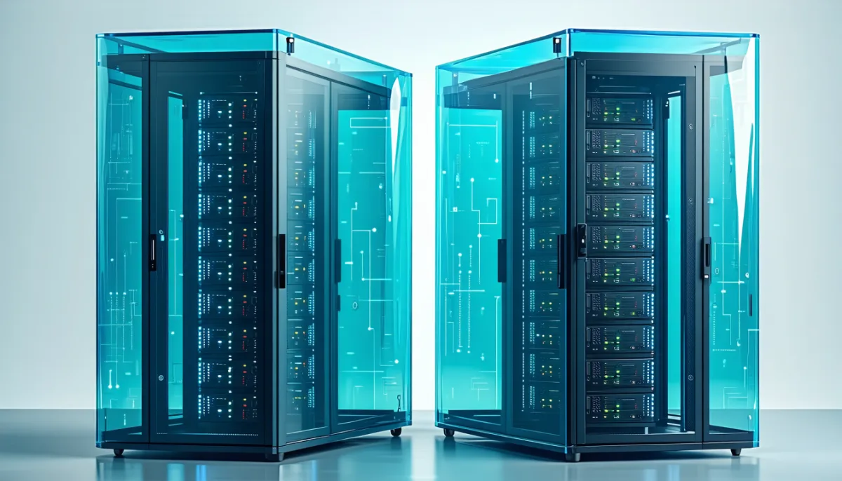 Two server racks with differing protective coverage, illustrating different free security maintenance scopes