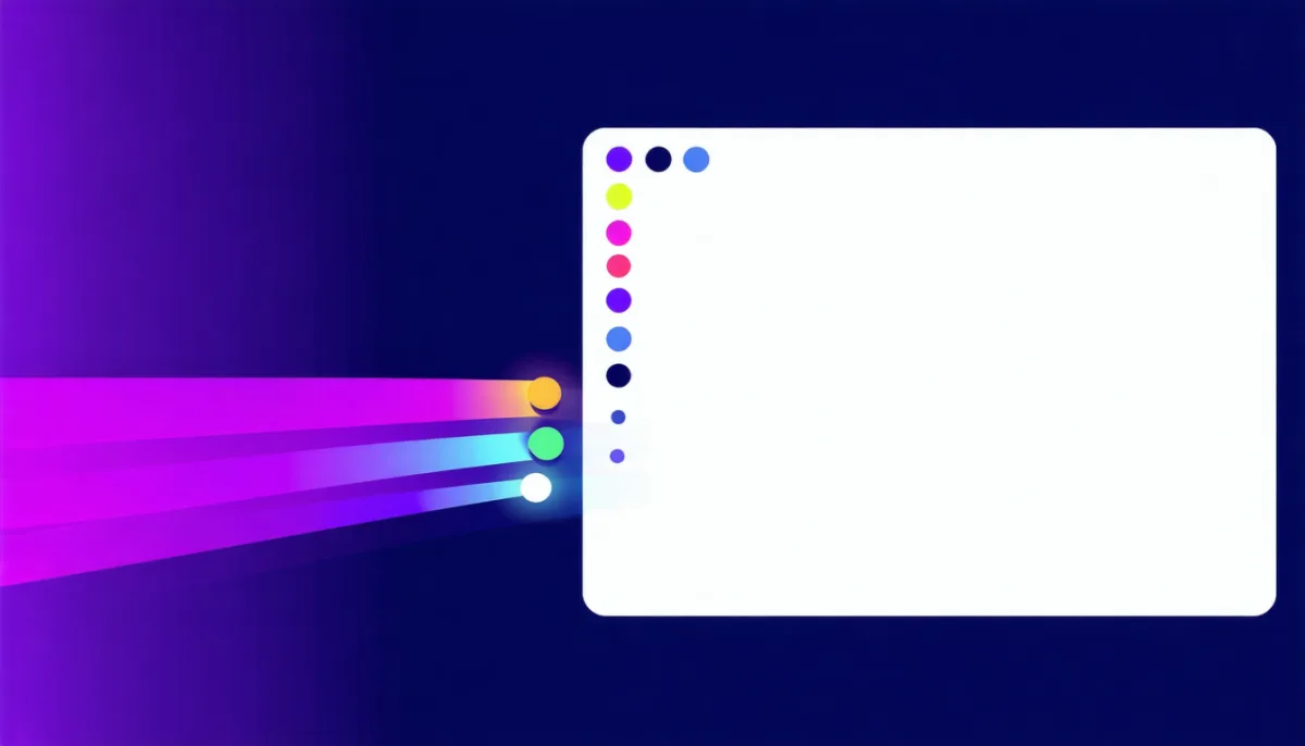 Coloured dots on a card connected to zones of a browser window