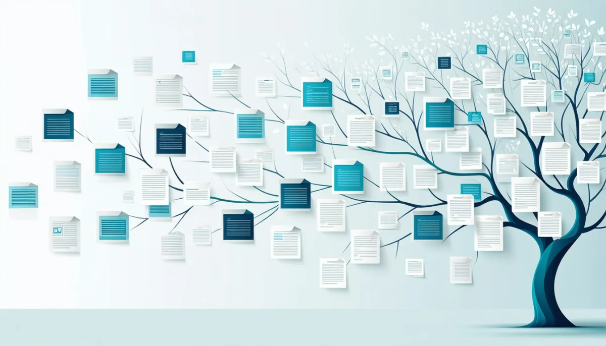 Query fan-out diagram: a user question branches into many parallel sub-queries, each retrieving different documents that merge back into one answer
