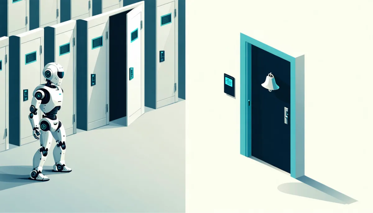 Push instead of pull: on the left a crawler checks many doors on spec, on the right a single door rings and the crawler goes straight to it