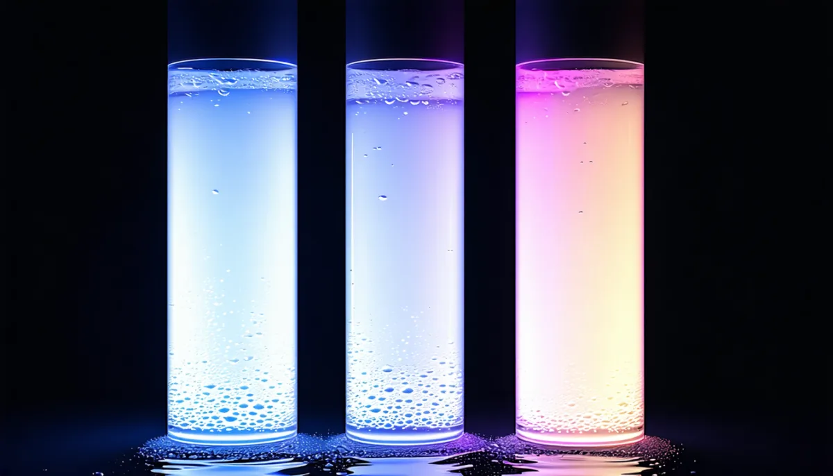 Three parallel columns of glowing liquid as a comparison visual