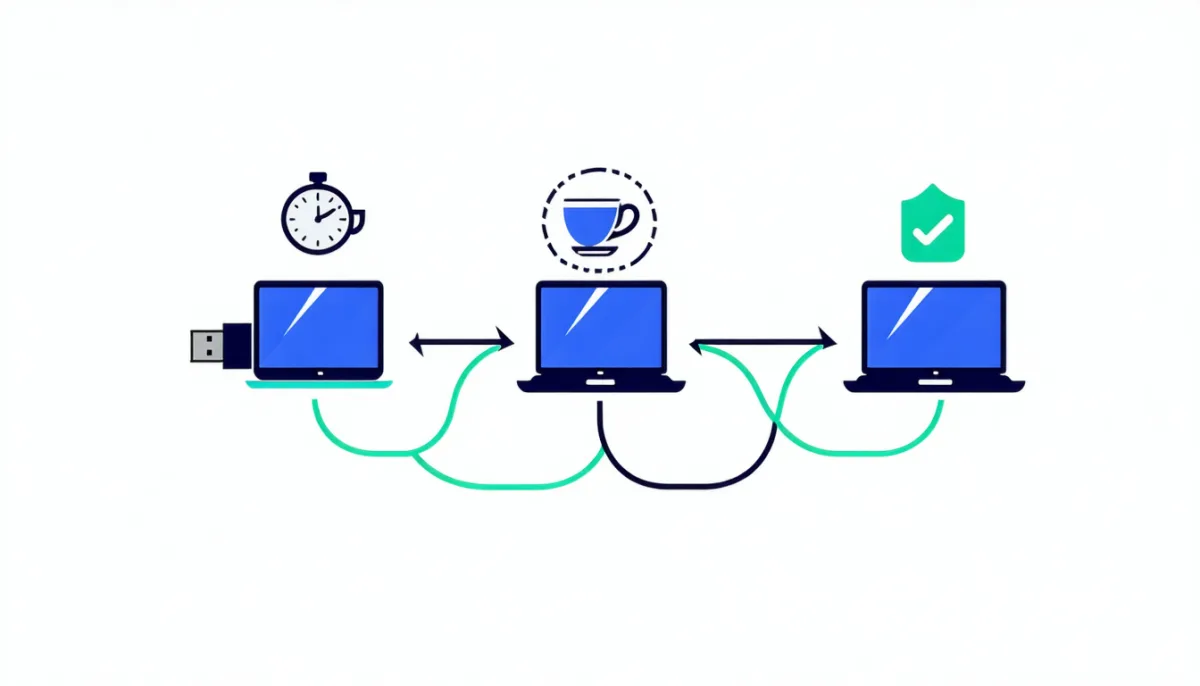 Linux installation workflow from USB stick through disk partitioning to a completed setup