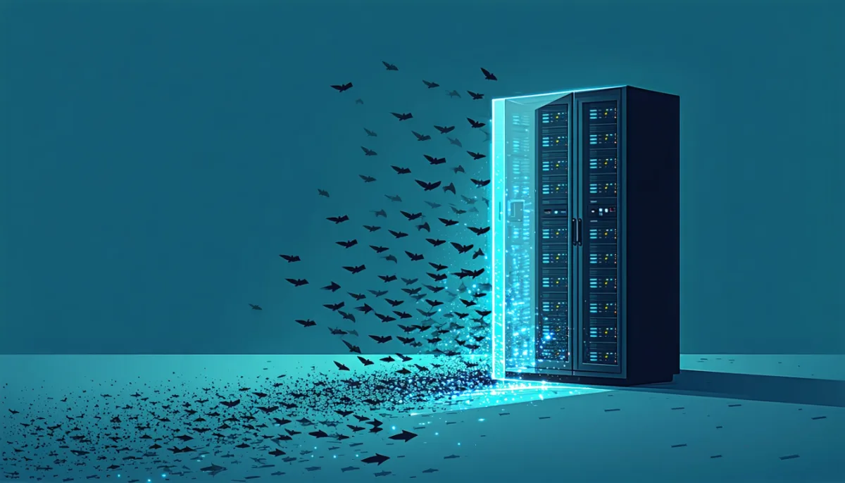 A server under constant automated attack from the internet, deflected by a protective shield