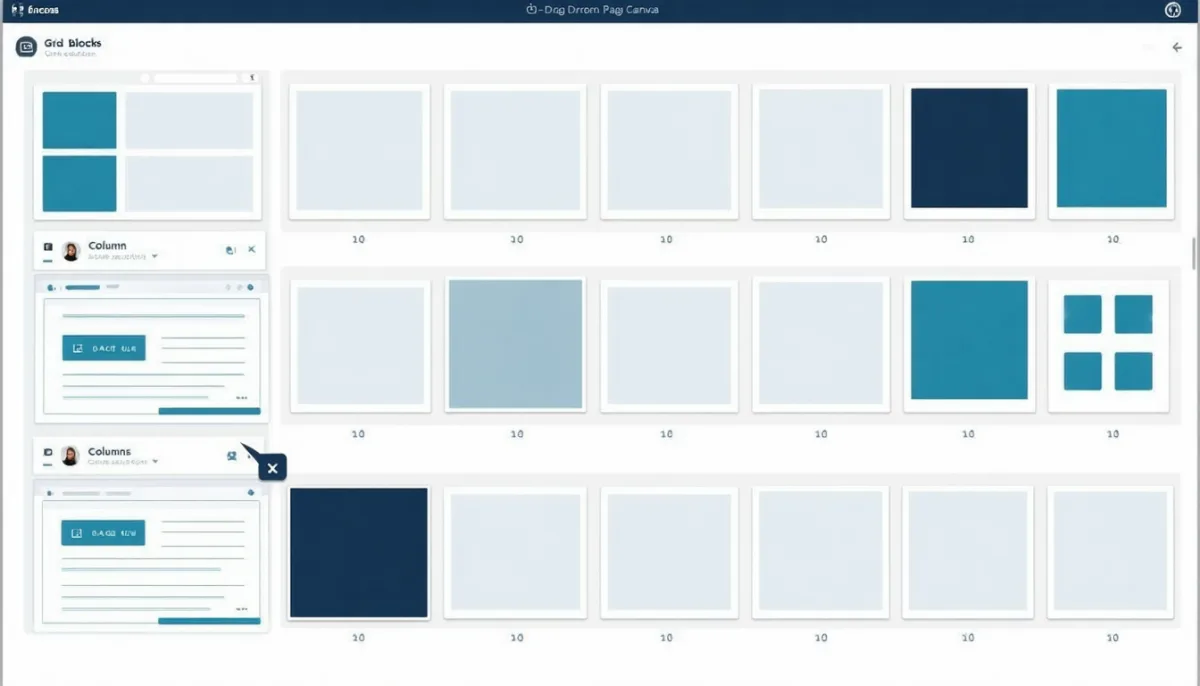 A visual page builder dominated by structural building blocks