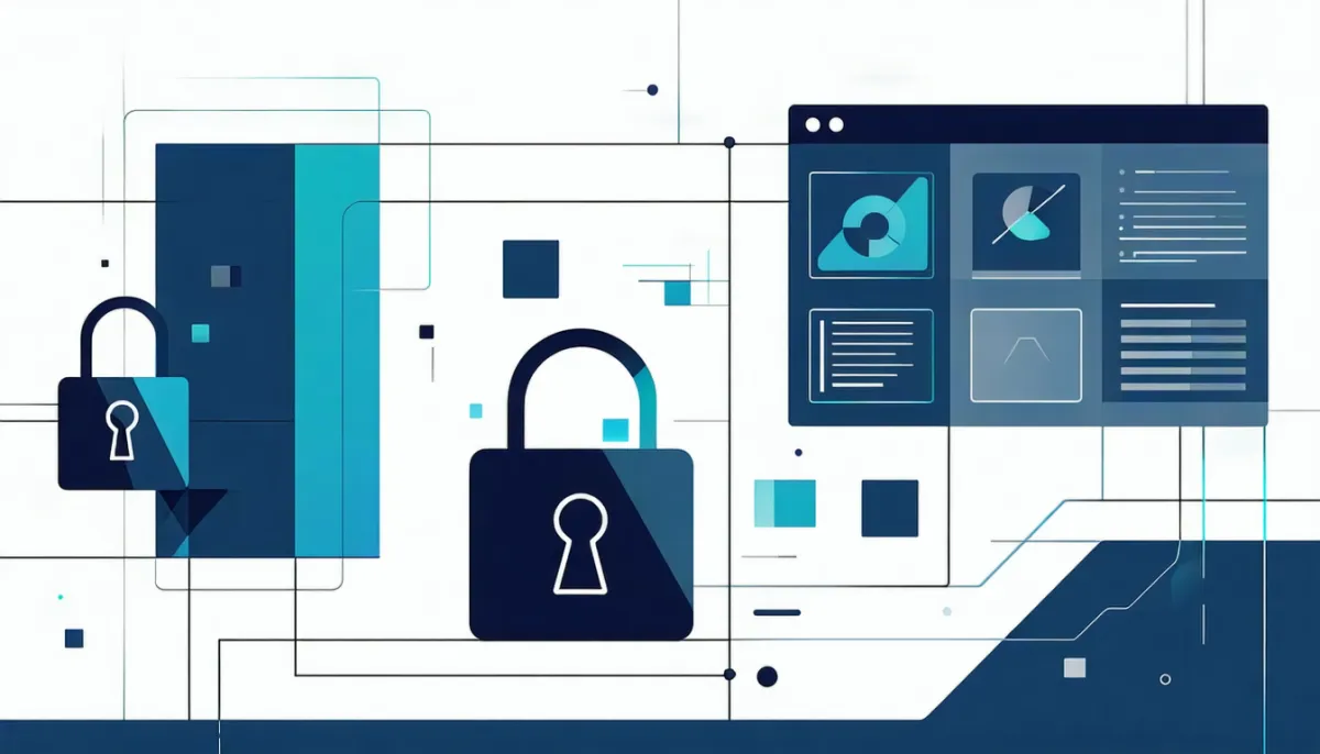 No-code website builder canvas with draggable layout blocks and design panels, but with a subtle padlock and a closed export door hinting at vendor lock-in