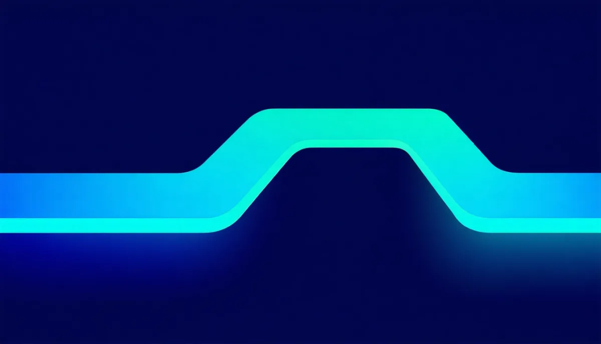 Abstract graphic: a glowing cyan band runs horizontally across a dark blue background, rising to a plateau in the middle before levelling off on both sides