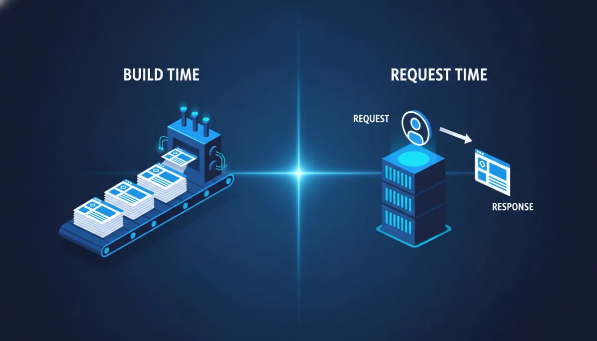 Comparison of build-time static generation versus request-time server rendering