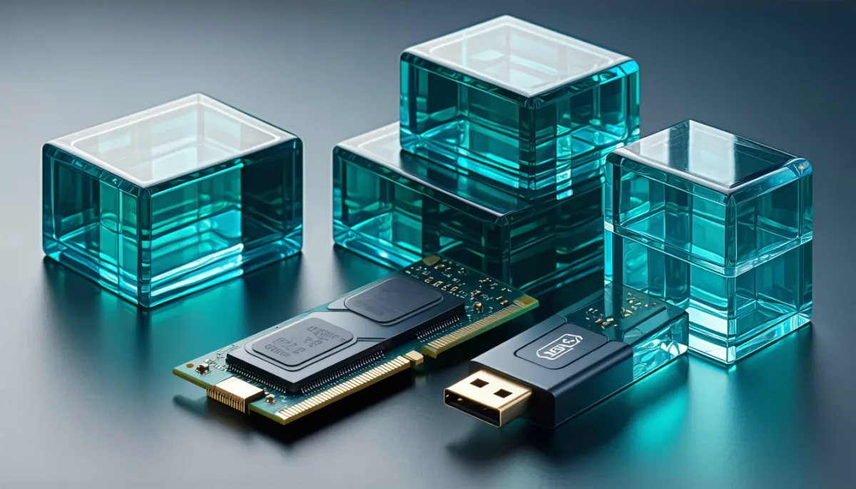 Glass containers of different sizes next to a memory module, the largest one no longer fits