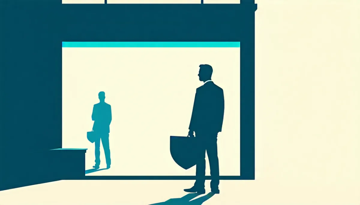 A merchant stands alone at the front while the supplier disappears small behind a wall