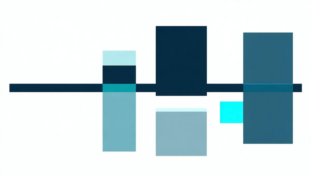 Two parallel bars of very different length, the lower one broken by gaps