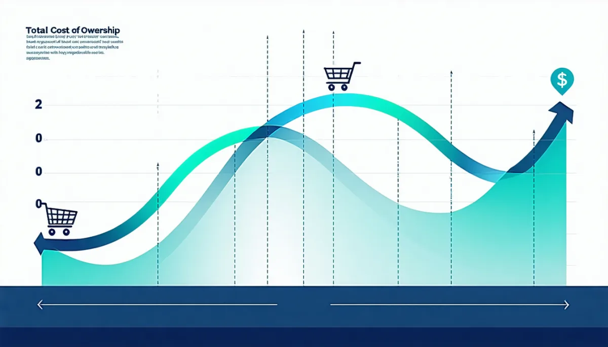 Diagram of two crossing cost curves with a marked intersection, illustrating the break-even point between Shopify and Shopware