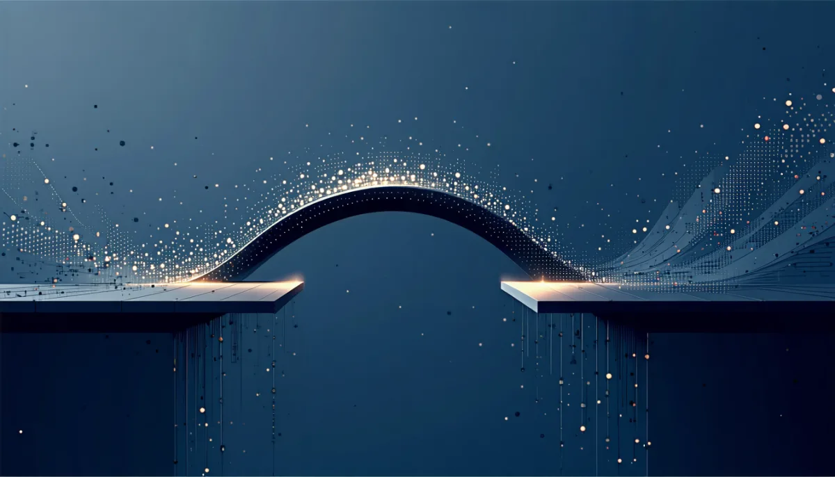 Abstract migration: data particles crossing a bridge from an old platform to a new one