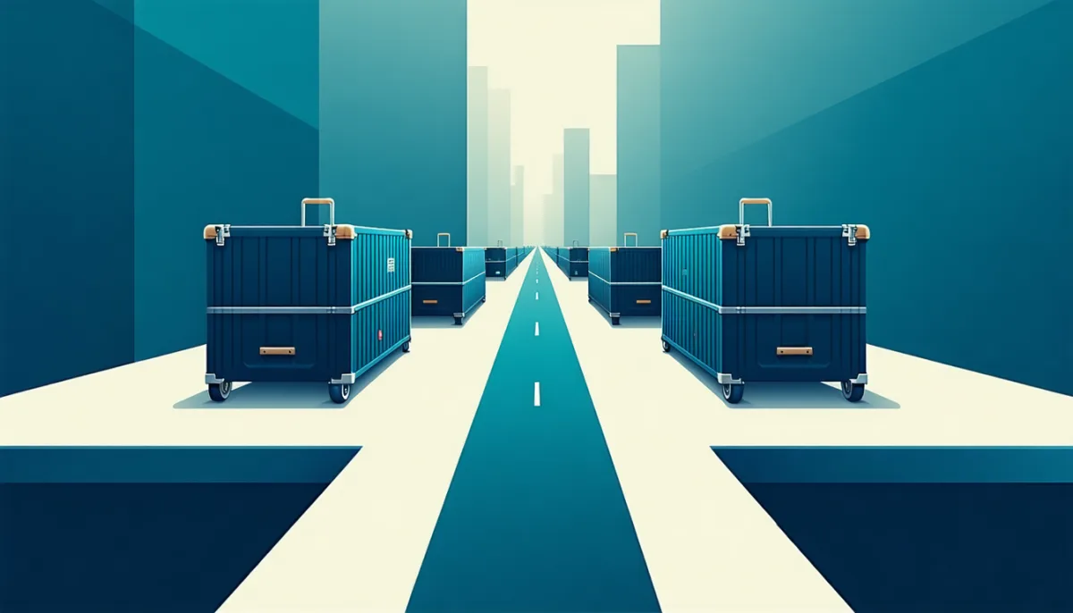 A migration path shown as a bridge with a wide smooth lane in one direction and a narrow broken lane in the other