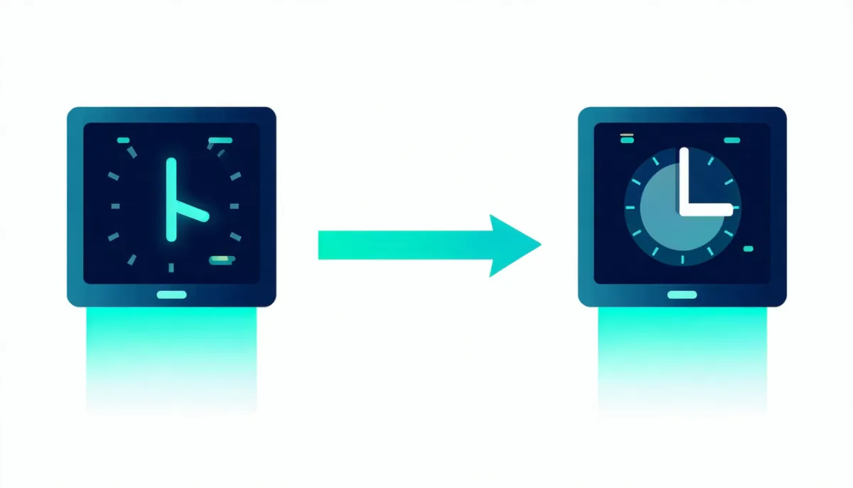 Two stock counters side by side at different levels, connected by a delayed arrow with a clock symbol