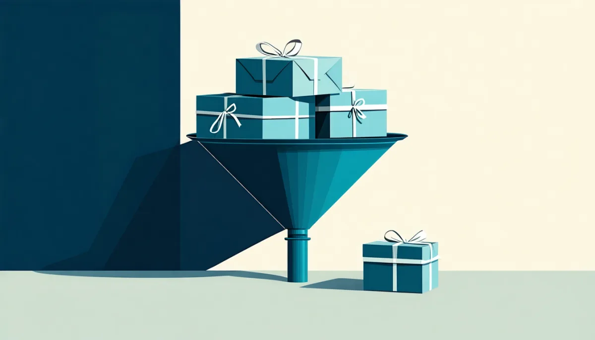 A central shop connected by several separate supply lines to distant warehouses, all funnelling into one single outgoing parcel path