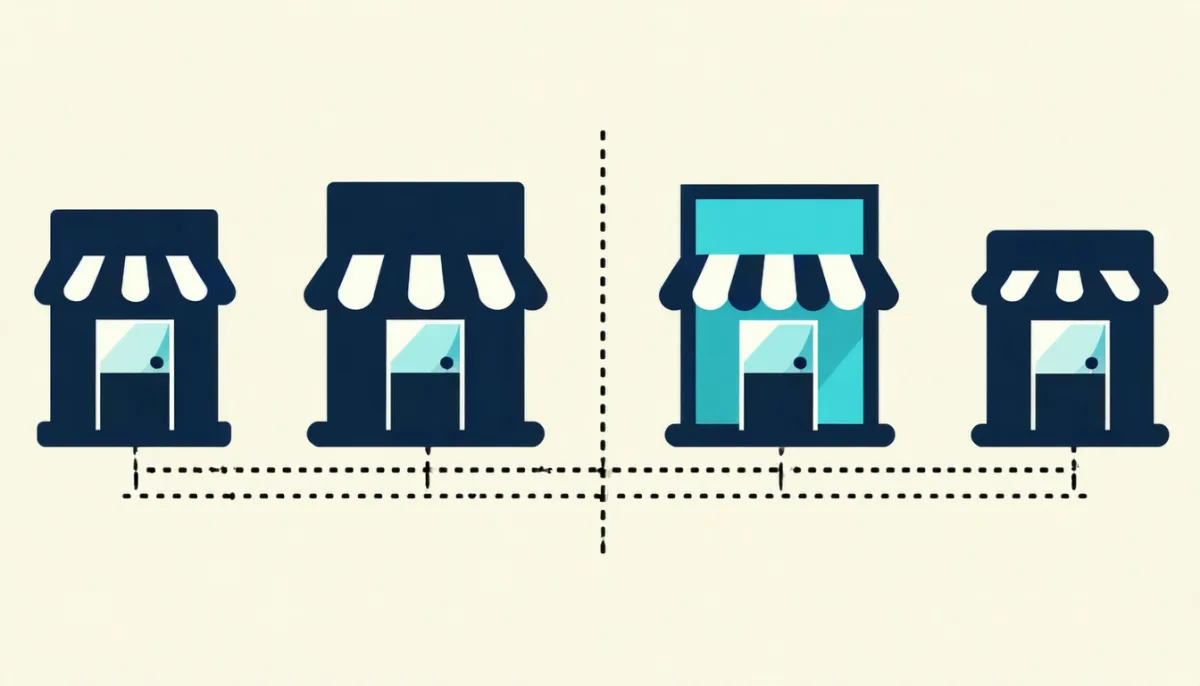 Four country storefront icons in a row with broken connecting lines between them and a switch in the off position