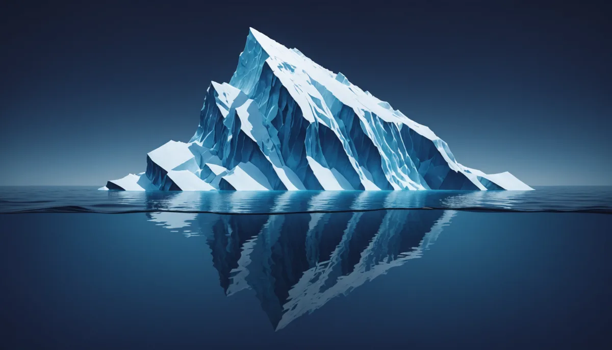 Iceberg metaphor: the visible license tip above the water, and the huge hidden mass of hosting, agency, plugins and maintenance below