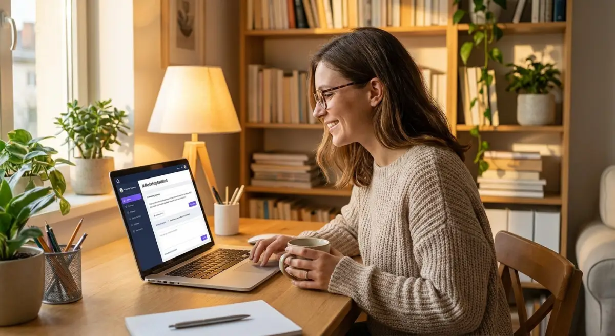 Small business owner using AI marketing tools