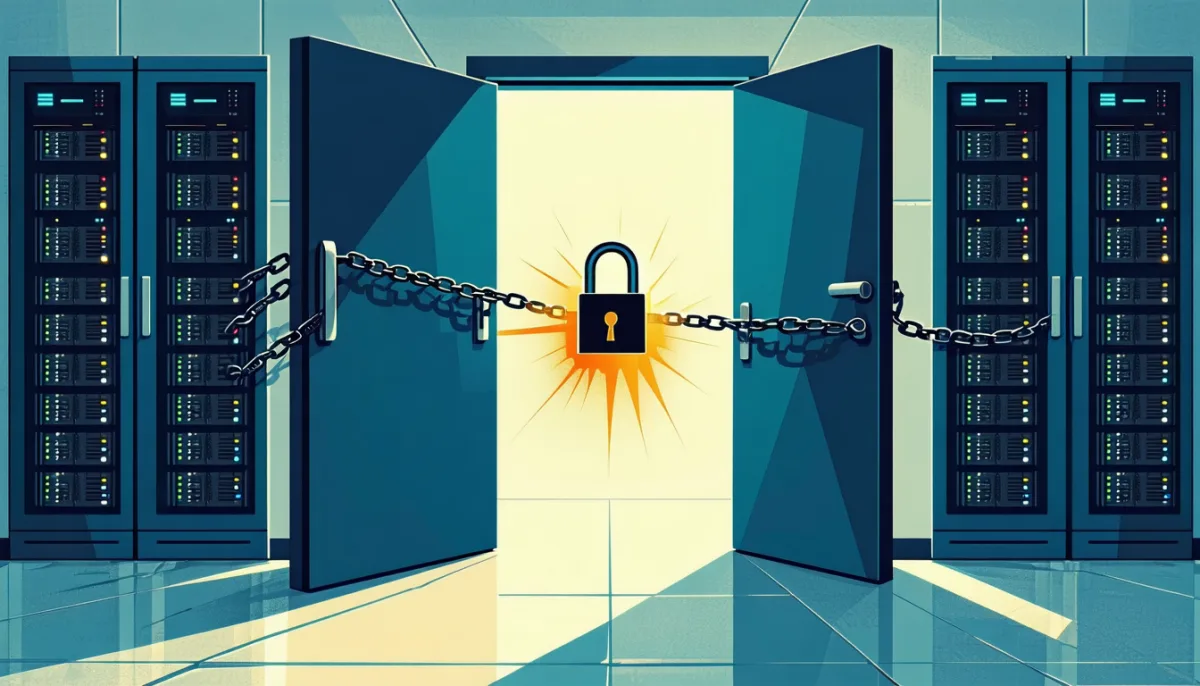 A heavy door that will not open because one of three padlocks on the chain is broken
