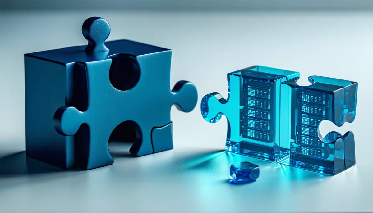Two matching puzzle pieces: one kept in a safe, the other copied onto several servers