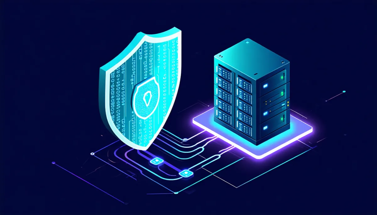 A shield in front of a server rejecting a forged badge