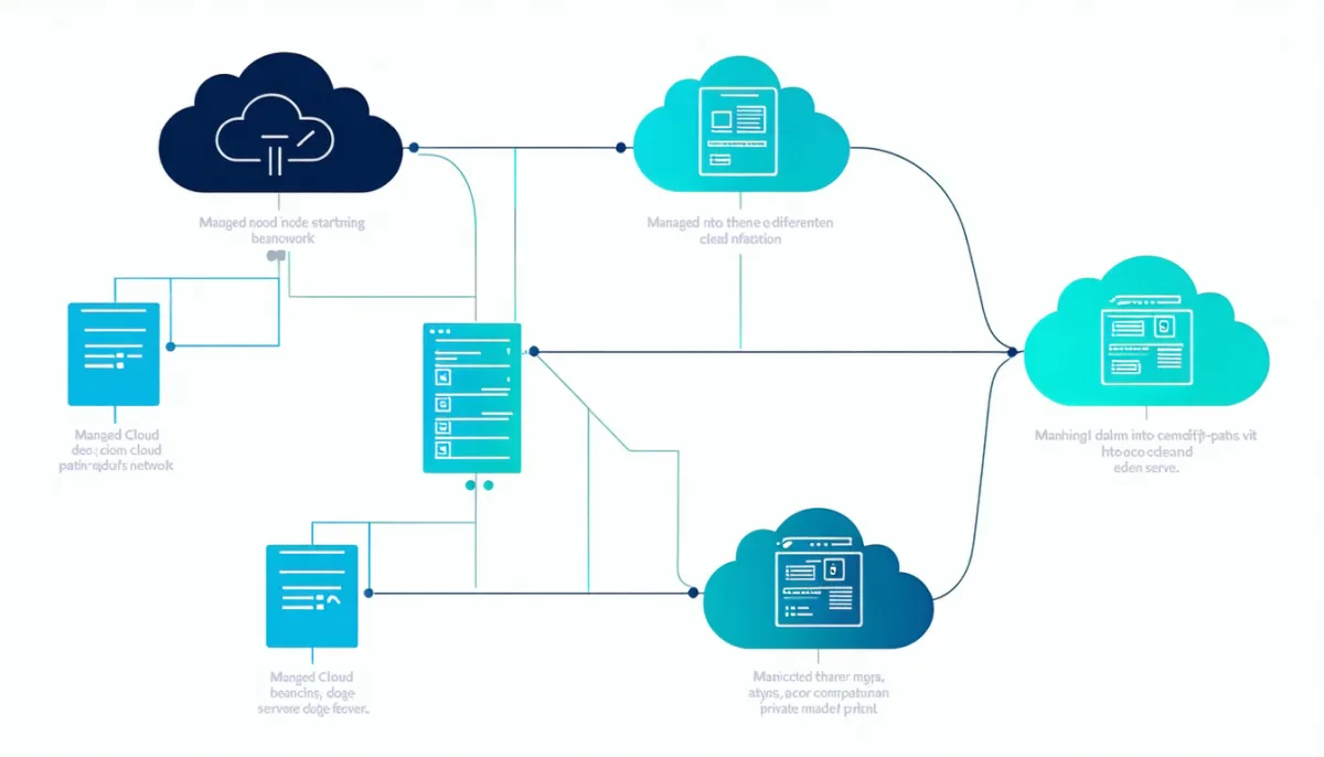 Abstract decision tree: one starting node branching into three paths towards a managed cloud, an edge network and a private server