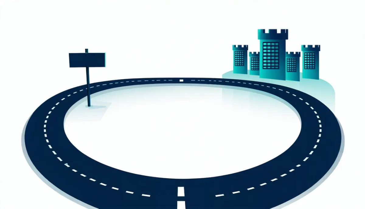 A road splitting in two: one path leading to small flexible cloud servers, the other to a massive server building