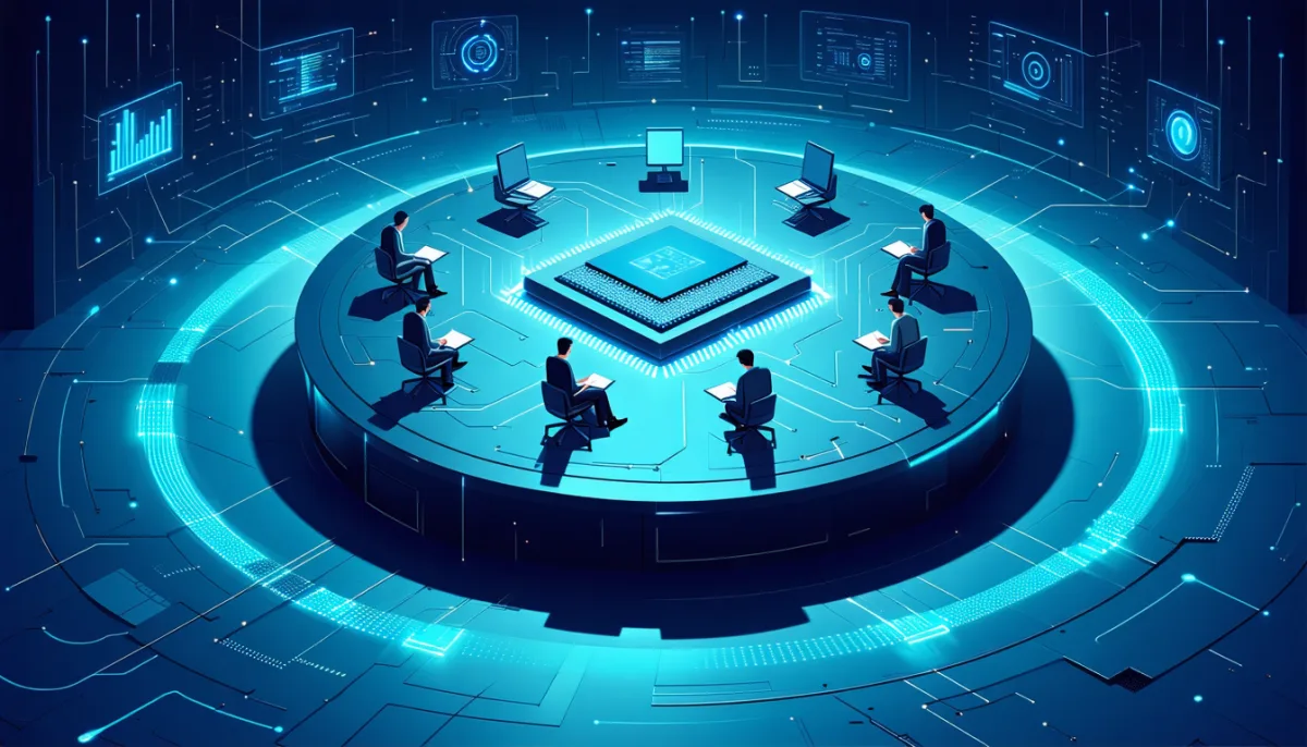A processor drawn as a round platform with many seats, only a few of them occupied