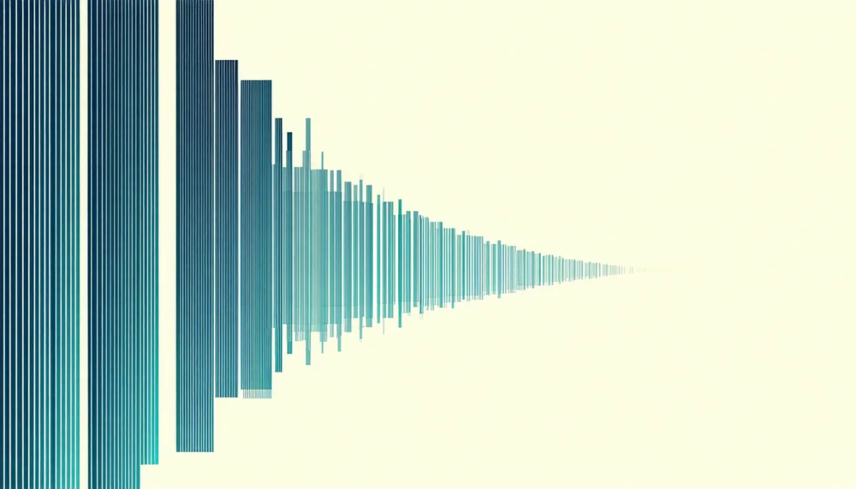 A row of bars that collapses after two very tall ones into an extremely long flat tail
