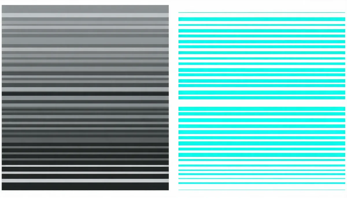 Two dark panels compared: on the left barely visible grey stripes, on the right clearly separated bright ones