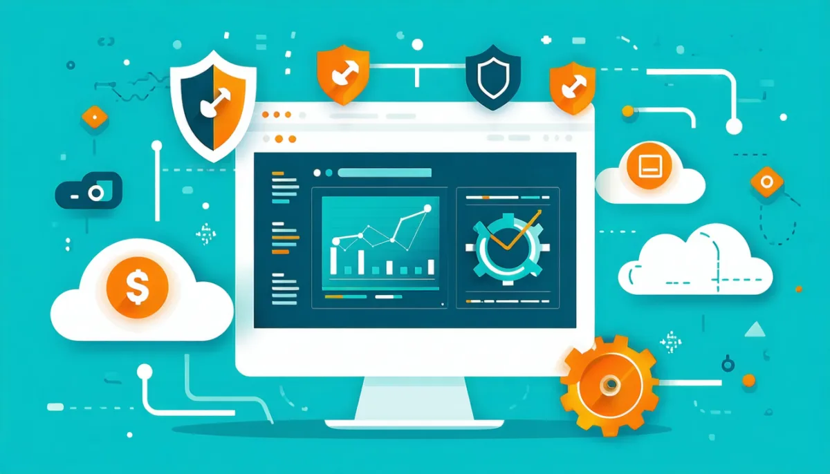 Maintenance dashboard with updates, backups, security shield and uptime monitoring