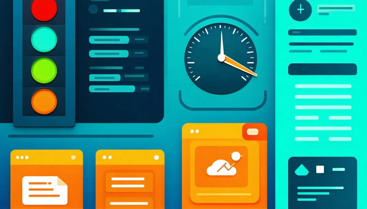 Content editor with SEO score traffic light, readability gauge, keyword tags and schema blocks