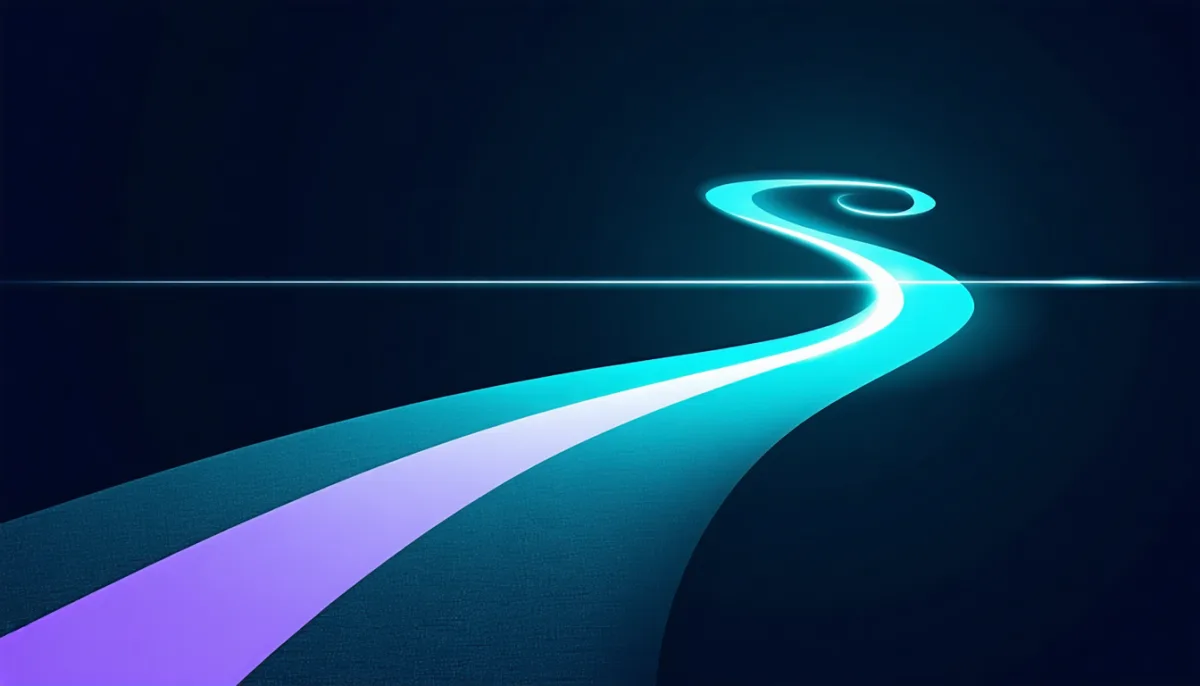 Two tracks of light: a short straight one that reaches the finish instantly and a long winding spiral