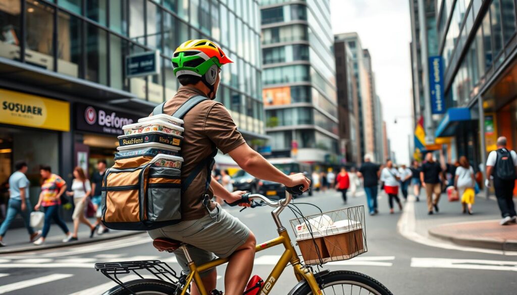 Fahrradkurier bei der Essenslieferung